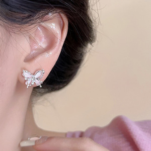 Boucles d'oreilles papillon en zircon, argent sterling 925, rose et bleu, pour femmes, à porter au quotidien, bijoux tendance - Product Image 2