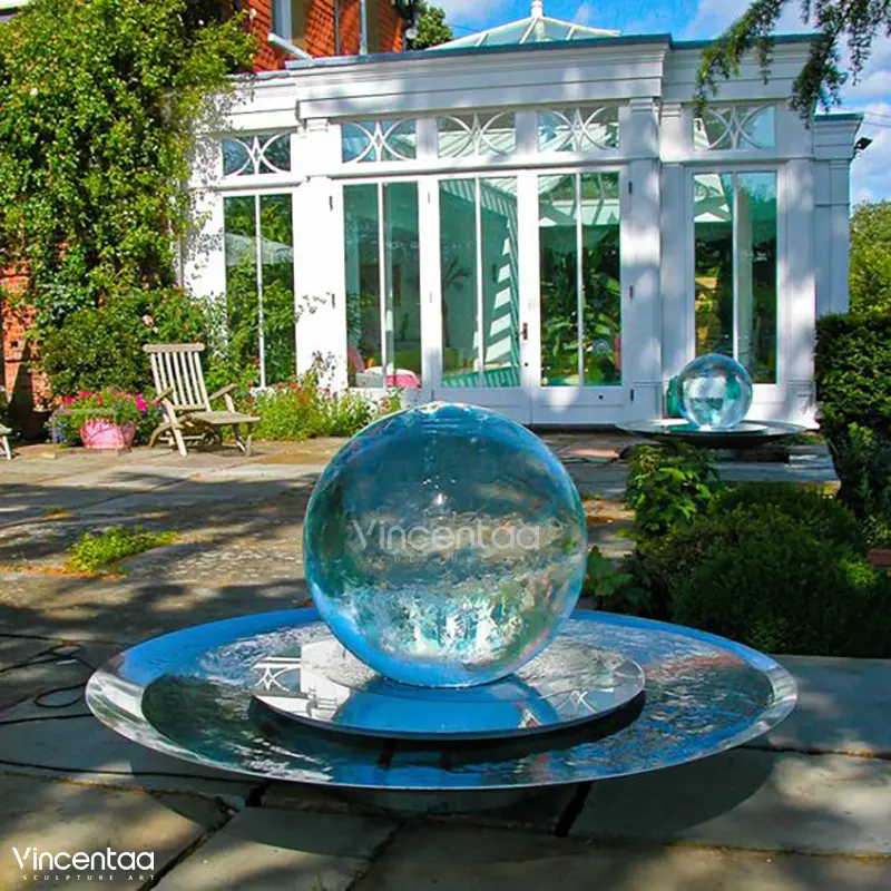 Vincentaa Custom Outdoor Jardim Art Deco aço inoxidável Glass Ball Waterfall Fountain