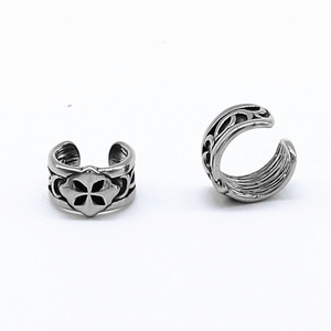 yunnique Fashionable Japanese Korean Style Stainless Steel <b>Cuff</b> <b>Earrings</b> Flower Geometric Design For Men Women Jewelry Accessory - Product Image 2