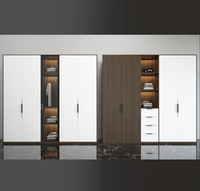 Solution de Rangement Moderne : Armoire Bicolore Blanc & Marron à Trois Portes, Tiroirs, Éclairage Intelligent Chaleureux, Penderie et Rangement Pliant