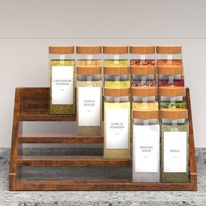 Étagère à épices robuste en bois rustique brun à 4 niveaux avec étagère de présentation en forme d'escalier pour le rangement dans les armoires et les garde-manger - Product Image 2