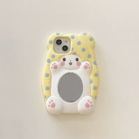 Coque de téléphone portable en silicone souple avec miroir en forme d'ours en peluche pour 11 12 13 14 15 Pro Max, antichoc à pois mignons