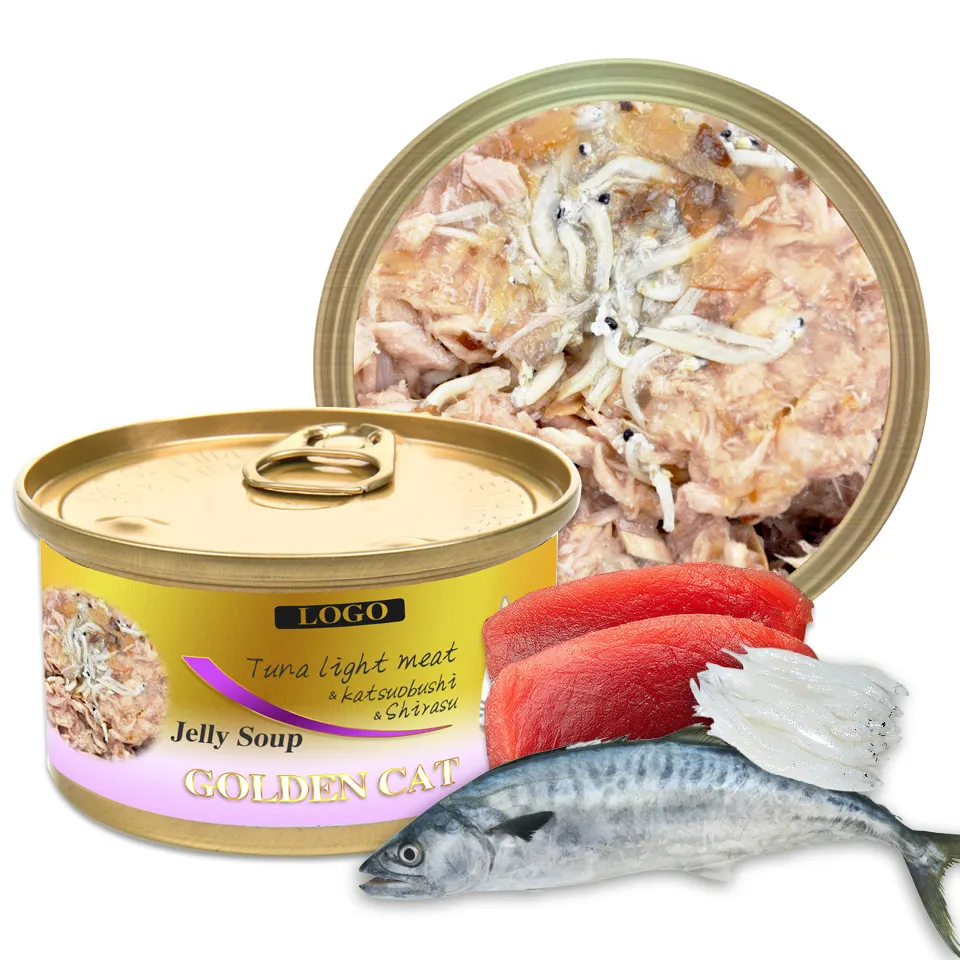 Daging Tuna kucing emas ringan & Katsuobushi & Shirasu Jelly sup 80 gram 170 gram makanan kucing basah kaleng makanan hewan peliharaan