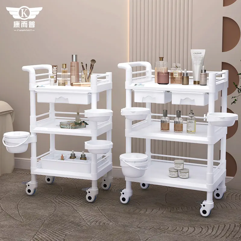 wholesale ABS material Hospital multi-functional nursing trolley 3-layer cleaning with detachable double barrel engineering