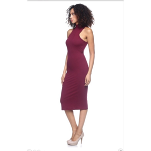 TD abito Midi aderente bordeaux con collo finto elegante stile sera - Product Image 4