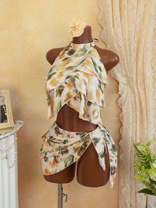 TW 2026 Customized New Four Piece Bikini Set with High Cut <strong>Swim</strong> <strong>Skirt</strong> <strong>Women's</strong> Sexy Backless Print Fashionable Layering Swimwear - Product Image 2