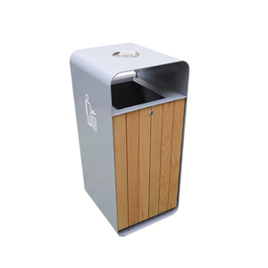 Public Commercial Outdoor Dustbin Galvanized steel Wooden waste trash bin Wholesale