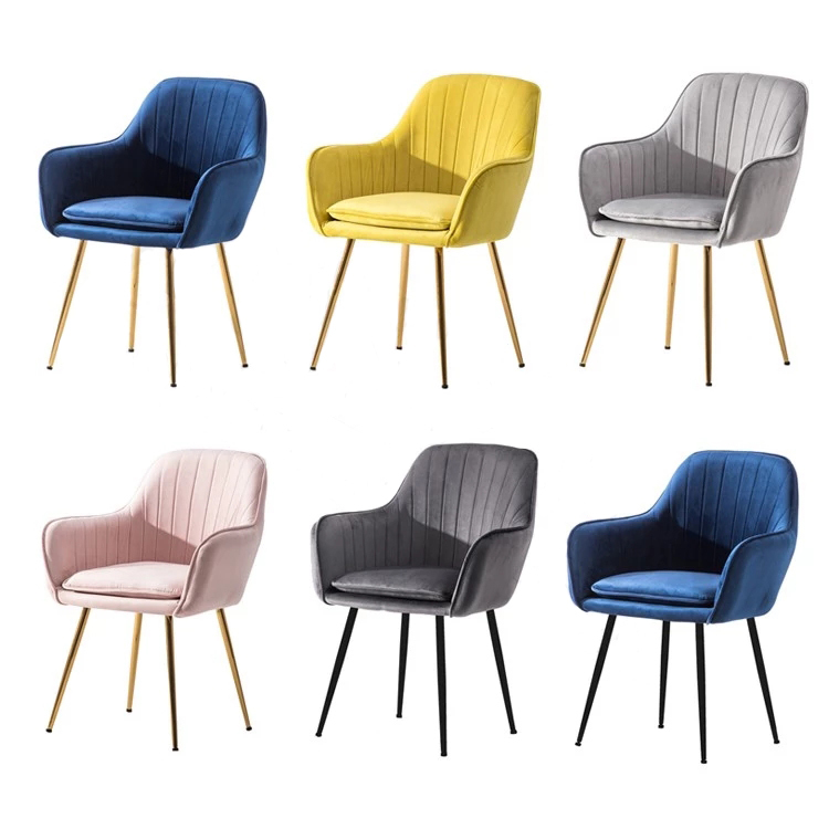Modern pink blue high back velvet gold stainless steel chair dining