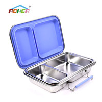 Vente en gros de barquettes à repas en acier inoxydable à 2 compartiments, bol à soupe, boîte à lunch bento avec couvercle