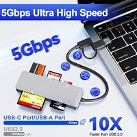 Lecteur de cartes 5-en-1 en aluminium, hub USB 3.0, prend en charge 5 lecteurs de cartes, adaptateur de carte mémoire CF XD SD Micro SD MS