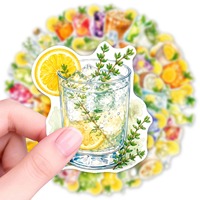50 autocollants en vinyle imperméables pour journal, ordinateur portable, cadeau, sur le thème des fruits d'été, de thé glacé et de cocktails, style aquarelle fraîche