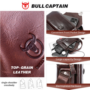 Sac à bandoulière pour homme en cuir véritable BULLCAPTAIN, petit sac à main pour le travail, sac de voyage pour homme, sac bandoulière - Product Image 3