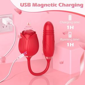 Masseur vibrant en silicone en forme de <span class=keywords><strong>rose</strong></span>, jouets sexuels avec vibrateurs télescopiques, stimulateur clitoridien en forme de fleur rechargeable par USB - Product Image 1