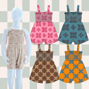 Tutina Corta Senza Maniche per Bambine con Stampa Floreale Hawaiana e Volant, Vendita Calda - Product Image 1