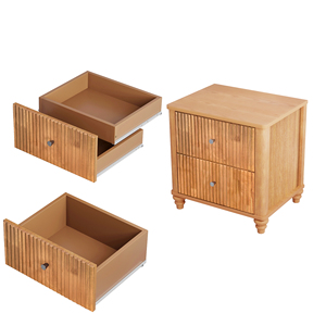 Fluted Nightstand 21.65 In Wide 3 <b>Drawer</b> Mid Century Modern Wood <b>Bedside</b> <b>Table</b> With Metal Handle - Product Image 6