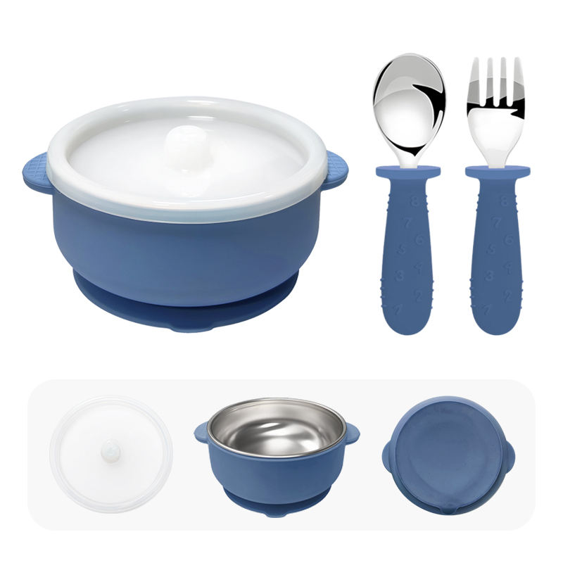 double ear bowl 1pc+spoon 1pc+ fork 1pc-dark blue