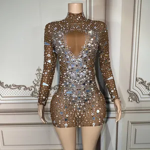 Undefined shiny diamonds mirror paillettes abito corto marrone trasparente da donna per abiti da club sexy da festa per night bar party
