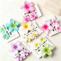 Offre Spéciale : Lot de 3 Pinces à Cheveux en Plastique Fleur d'Œuf, Tendance Hawaïenne, pour Mariage, Plage, Fleur de Plumeria, pour Femmes