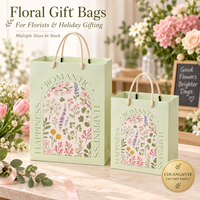 Sublimez vos cadeaux floraux avec des sacs shopping en papier botanique pastel, logo personnalisé pour les fleuristes et les acheteurs en gros