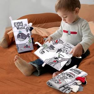 Livre en tissu Montessori pour bébé, à mâcher, noir et blanc, <span class=keywords><strong>avec</strong></span> queues d'animaux 3D, jouet sensoriel éducatif - Product Image 2