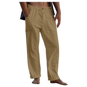 Pantaloni 2025 Ohsisa da uomo in <span class=keywords><strong>lino</strong></span> con tasche elastiche in vita con coulisse pantaloni da uomo tinti in tinta tinta unita da spiaggia Casual da spiaggia - Product Image 5