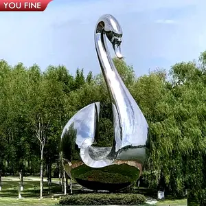 屋外モダンアートデコレーションガーデンパーク水景金属抽象像ステンレス鋼白鳥像