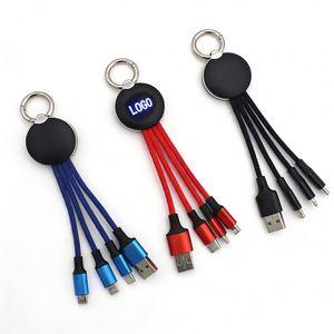 Wholesale Custom Led Logo Usb <b>Type</b>-<b>C</b> 3 in 1 Keychain <b>Charging</b> <b>Cable</b> Phone Charger <b>Cables</b> for Business Gift - Product Image 1