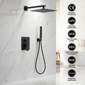 Ensemble de pluie <span class=keywords><strong>thermostatique</strong></span> <span class=keywords><strong>noir</strong></span> carré pour salle de bain Garniture de <span class=keywords><strong>douche</strong></span> dissimulée Mélangeur de système de baignoire avec grand pommeau de <span class=keywords><strong>douche</strong></span> et poche unique - Product Image 1