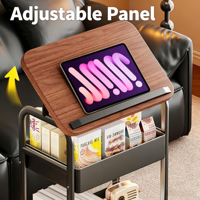 Table d'appoint roulante moderne à 3 niveaux avec étagères de rangement, table d'appoint mobile en bois avec rotation à 360° °   Roulettes pivotantes pour canapé de salon