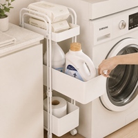 Chariot de rangement métallique étroit à roulettes, 3 ou 4 niveaux, organisateur mobile ajustable et fin avec roues pour la cuisine