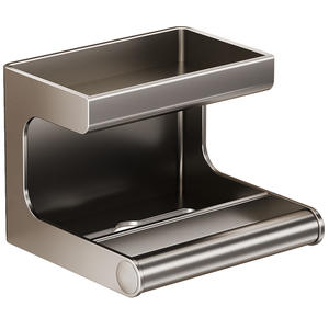 Porte-papier toilette en ferroalliage pour salle de bain, à fixer au mur, rectangulaire, auto-adhésif, sans perçage, design minimaliste, gris moyen - Product Image 1