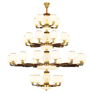 Chinese Style Multi Head Chandelier Led <b>Light</b> Round Solid Wood And Copper Living Room <b>Ceiling</b> Lamp For Home - Product Image 4