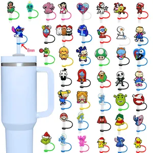 1PCS PVC straw cover hot cartoon figure straw cap fashion anime Plugs Tips  Cover Reusable Splash Proof Drinking straw toppers