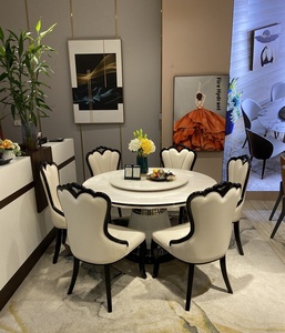 Vente Directe Usine : Ensemble <span class=keywords><strong>Table</strong></span> et Chaises de Salle à Manger Modernes en Marbre pour Salon, Appartement, Modèle Simple Rond pour Grande Villa - Product Image 5