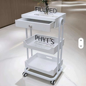Salon <b>Trolley</b> With Drawer And Tray 80cm Height Gold Frame White Storage <b>Cart</b> For Beauty Salon Commercial Use - Product Image 4