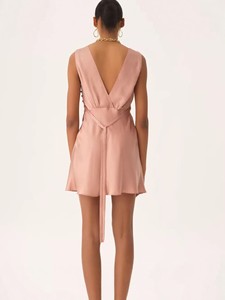 Vestido Mini de Verano para Mujer, Estilo Vintage, Tejido Satinado, Color Sólido, Cuello en V con Ribete de Encaje Francés, Cintura Natural, Corte Regular, Línea A, ODM - Product Image 2