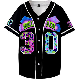 Camiseta de béisbol con estampado Bel Air 88 de los años 90 para hombre, top deportivo de poliéster - Product Image 1