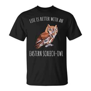 Camiseta Eastern Screech Owl con diseño para amantes de las aves, color negro, ajuste unisex para adultos - Product Image 1