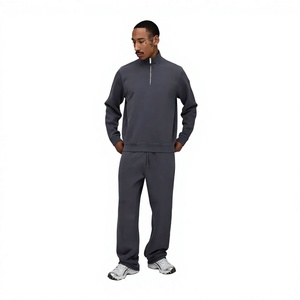 Conjunto Deportivo Gris para Hombre, con Cierre de Cremallera a la Mitad, Manga Larga, Color Sólido, Sudadera Informal con Bolsillos Laterales, Ropa de Otoño - Product Image 1