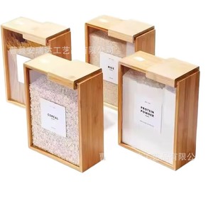 <b>Bamboo</b> Wood Grain Storage Box Rectangle Wooden Lid Covered Corn Storage Box Kitchen Food Dispenser Household Rice <b>Container</b> - Product Image 4