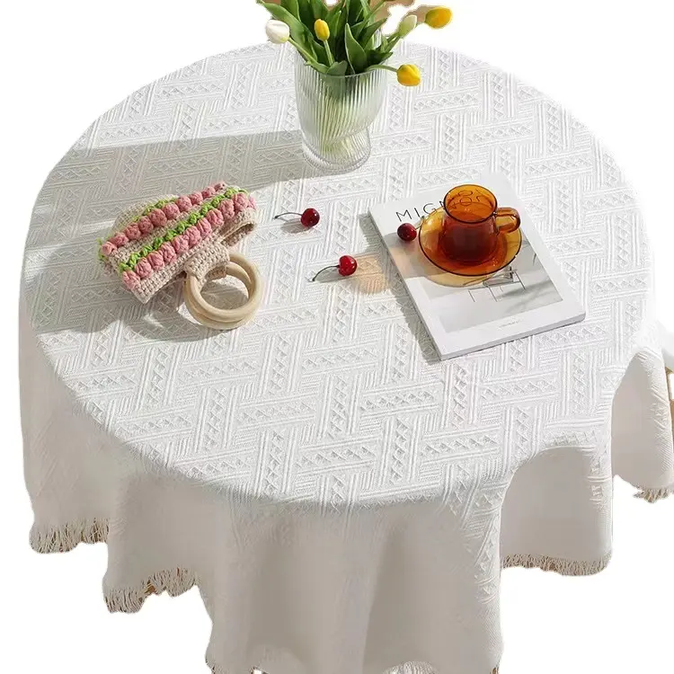 ผ้าปูโต๊ะวาฟเฟิลสีขาวโพลีเอสเตอร์สำหรับงานแต่งงานโรงแรมงานปาร์ตี้ร้านอาหารโลโก้ที่กำหนดเอง
