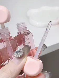 Nuovo vuoto rotondo quadrato carino in plastica trasparente rosa smalto per labbra contenitore contenitore lucido tubi di imballaggio con grande spazzola per bacchetta 2Ml 3Ml