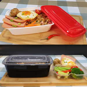 Disposable Takeaway Food Container American Style Double Layer Square 1500ml Two Compartment <b>Microwave</b> Safe Lunch Box - Product Image 2