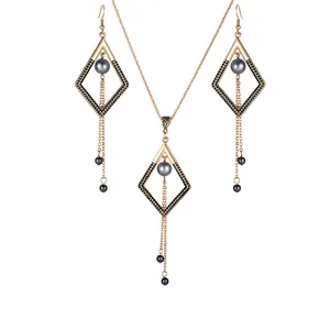 Wholesale European and American gold geometric tassel Hawaiian earrings necklace set wedding jewelry