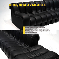 Sofá Seccional Modular Personalizable en Forma de Serpiente, Totalmente Negro, de Cuero Genuino, Patas de Acero Inoxidable, Diseño Moderno para Villas