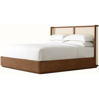 Lit double haut de gamme en bois massif avec tête de lit rembourrée confortable à double panneau en chêne, design écologique, style luxe léger moderne pour