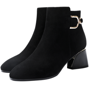 حذاء حريمي أسود بكعب عالٍ سميك بنمط غربي عصري بسحاب للخريف والشتاء للعمل - Product Image 6