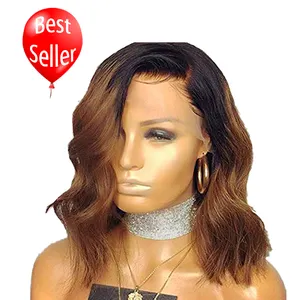 Ombre 1b/30 Wavy Short Bob Human Hair Wigs For African American Women Two Tone Lace Wig Pre Plucked Natural Hair Line