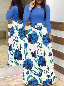 Jf abbigliamento donna Sexy boemia strisce floreale stampato chiesa manica lunga <span class=keywords><strong>Maxi</strong></span> abiti per donna nera abito Casual da donna - Product Image 5