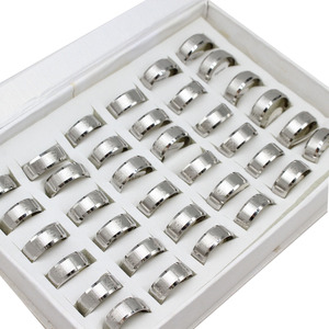 새로운 스테인레스 스틸 반지 남자 간단한 반지 세트 남여 공용 실버 8mm 36PC/상자 - Product Image 3